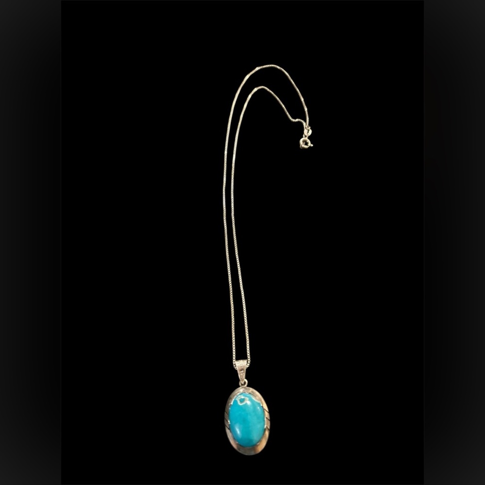 VTG Sterling 925 Mexico blue stone pendant with 925 sterling necklace